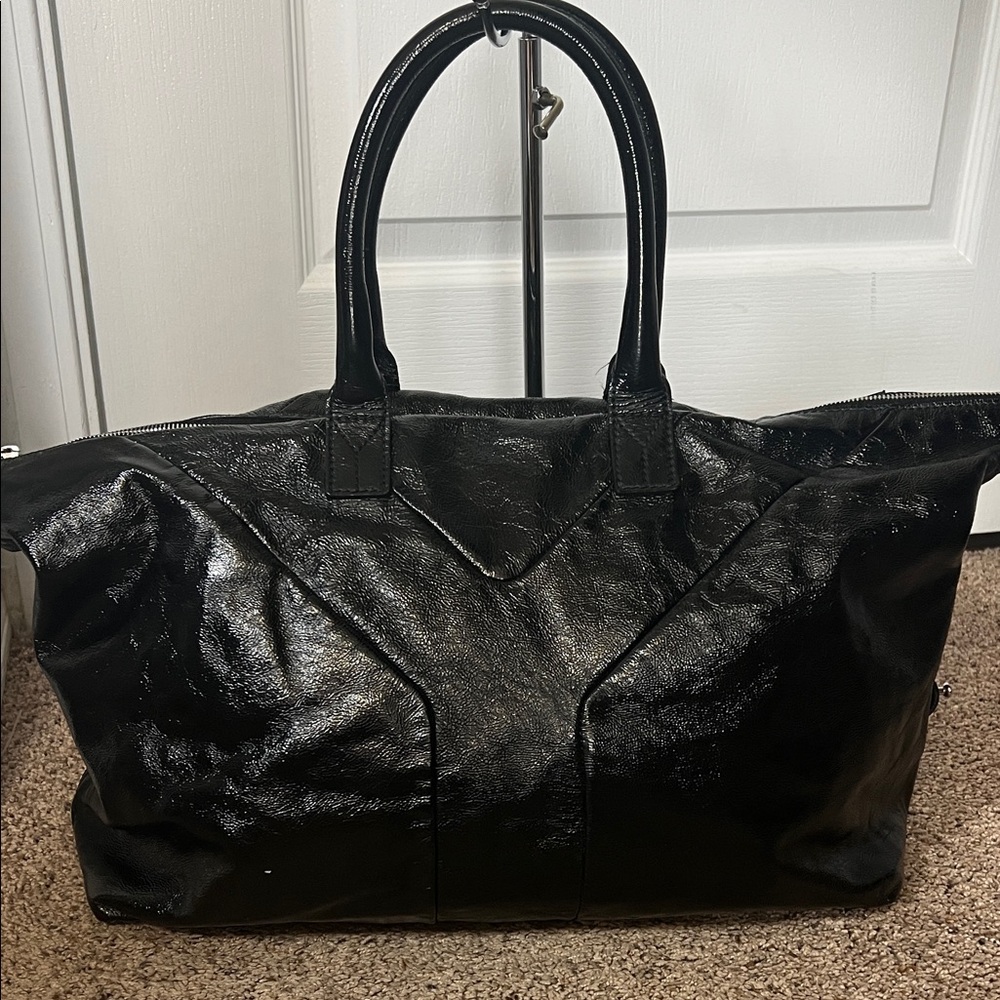 3448  YSL Black Patent Leather Tote Bag